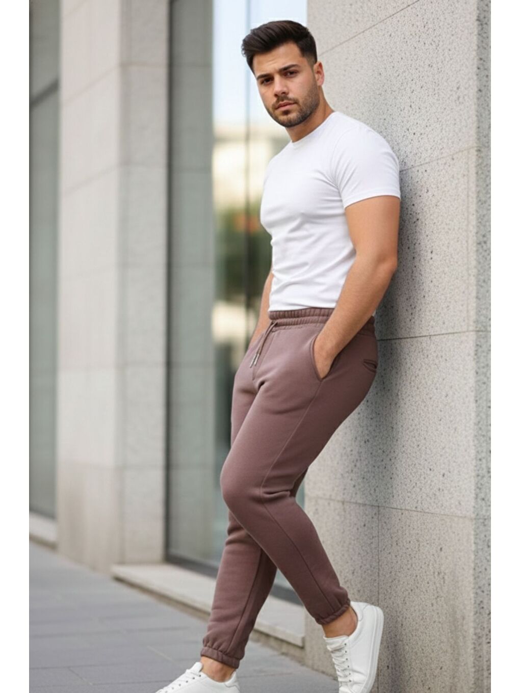 Kahverengi Bel Paça Lastikli Şardonlu Eşofman Altı-3