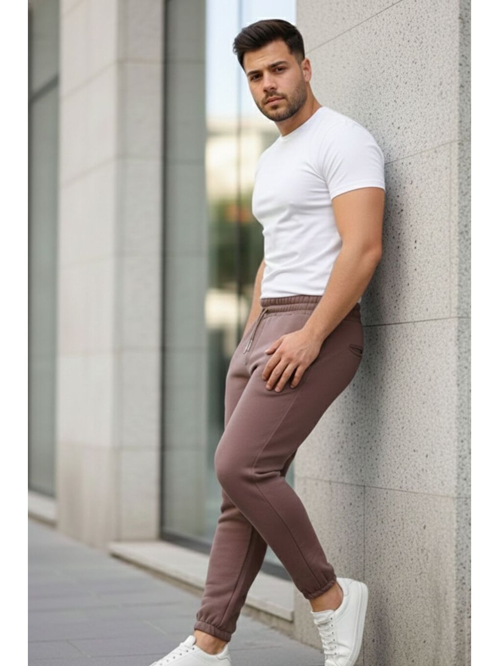 Kahverengi Bel Paça Lastikli Şardonlu Eşofman Altı-4