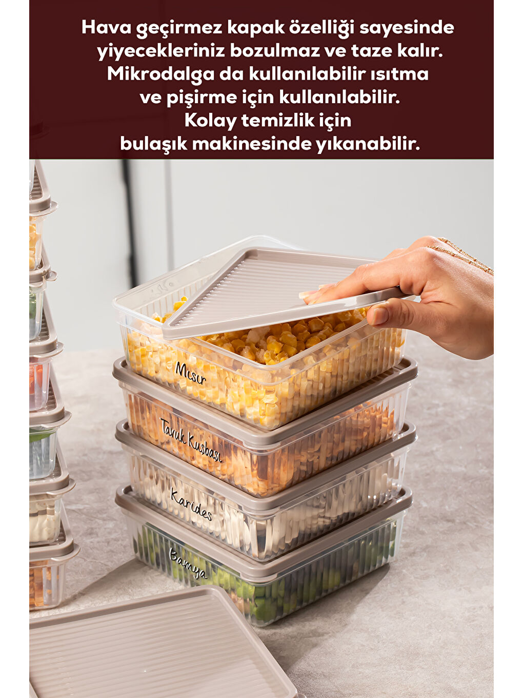 Kahverengi 5308 12li Buzdolabı Saklama Kabı Seti - BPA İçermez, Gıda Saklama Kabı, Kapicino, 1 Lt-1