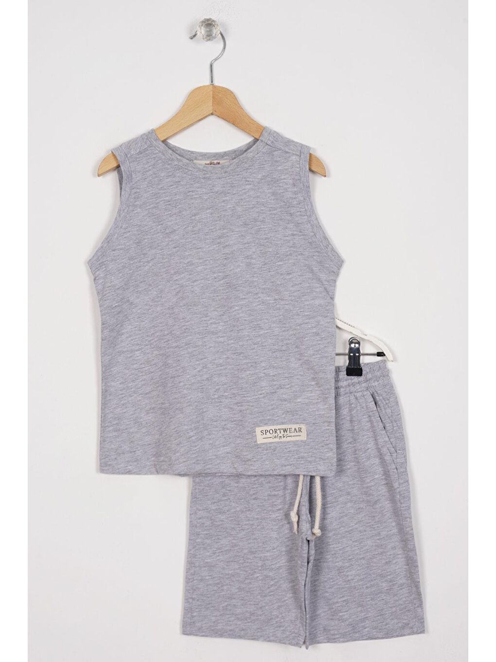Gri Sport Wear Armalı Erkek Çocuk Kaprili Takım