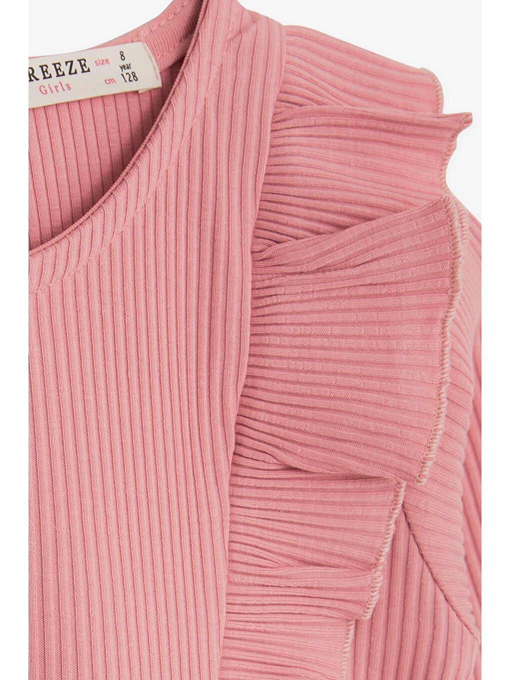 Pembe Kız Çocuk Uzun Kollu Elbise Omuzu Fırfırlı Tüllü Gülkurusu (5-8 Yaş)-2