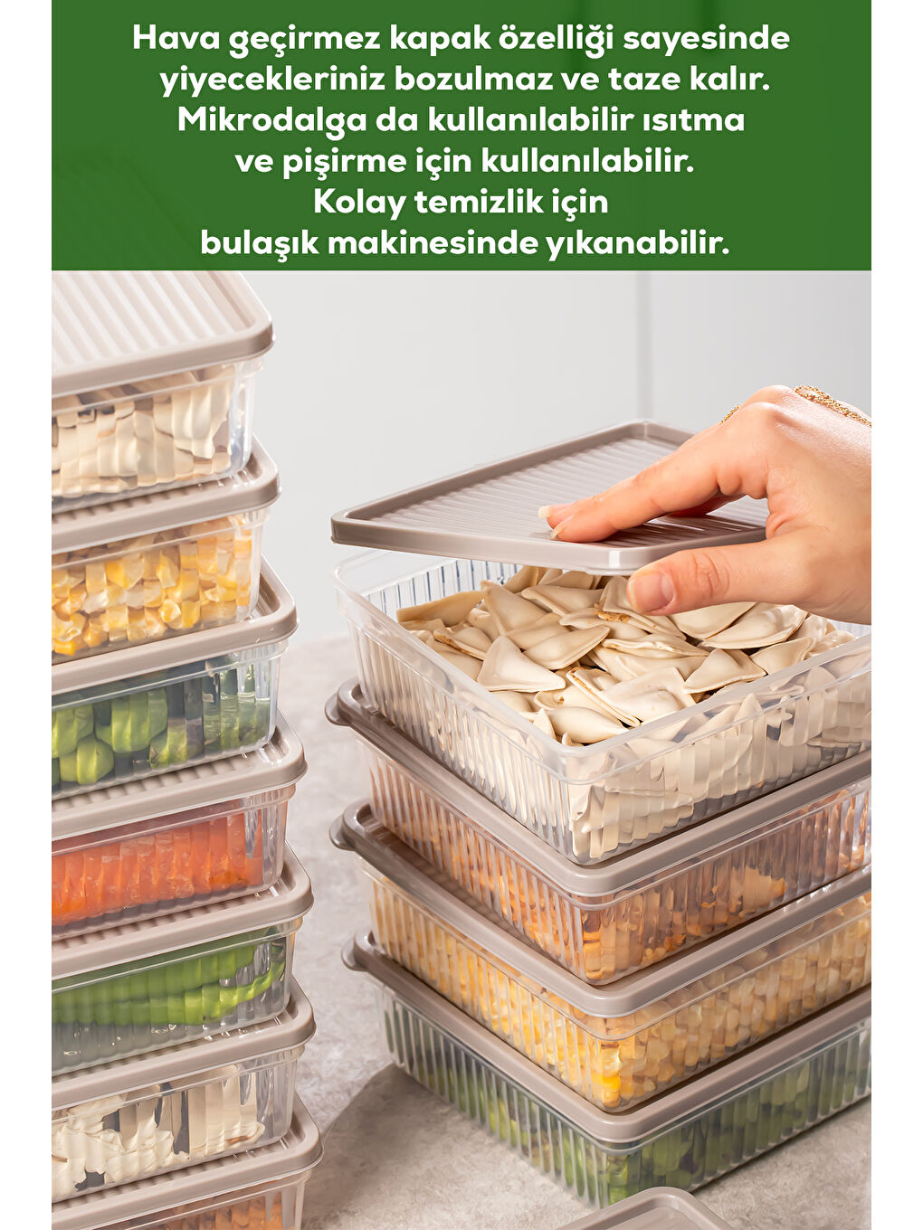 Kahverengi 5307 8li Buzdolabı Saklama Kabı Seti - BPA İçermez, Gıda Saklama Kabı, Kapicino, 1 Lt-1