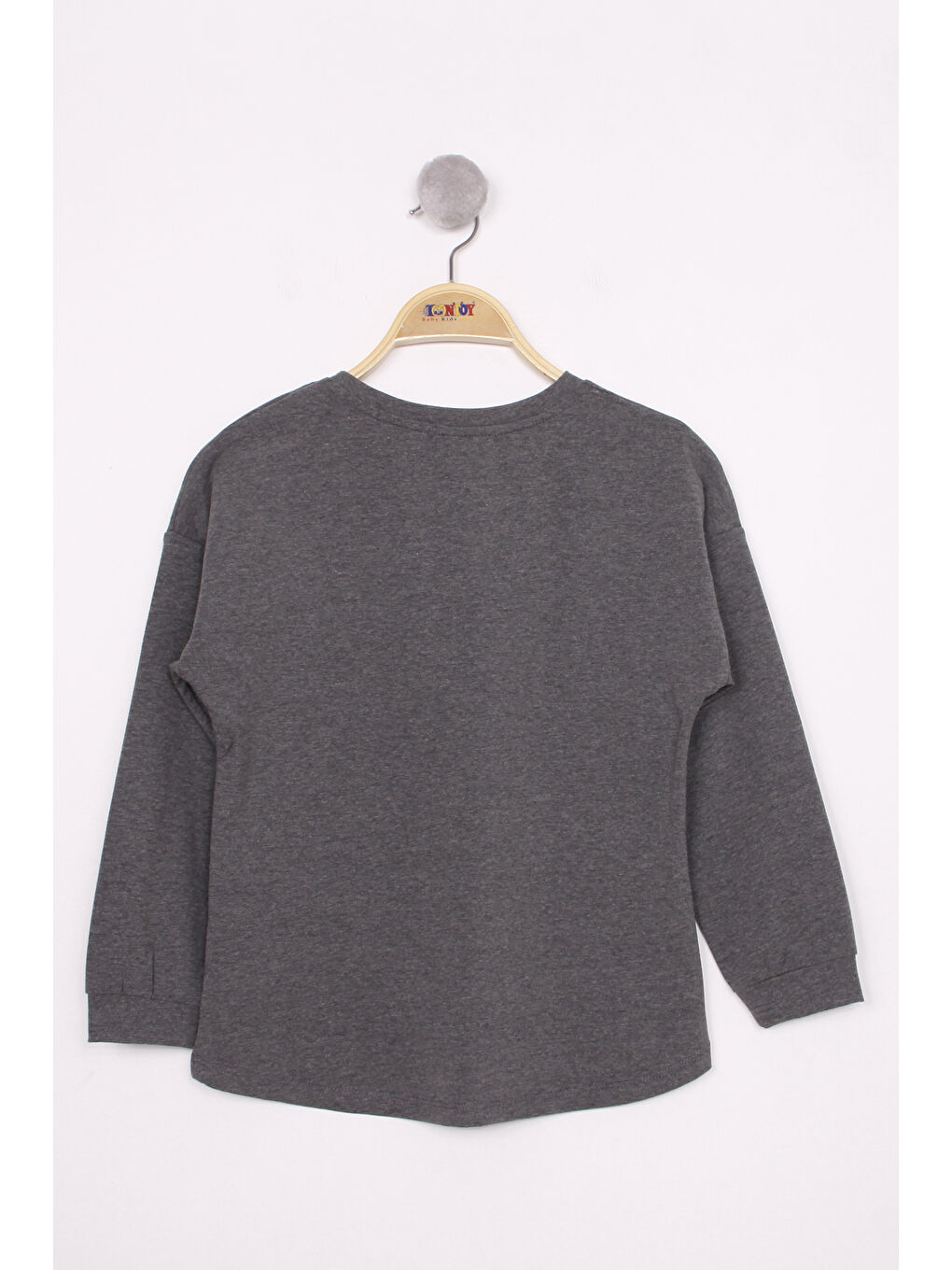 Antrasit Kız Çocuk Varaklı Cep Baskılı T-Shirt-1