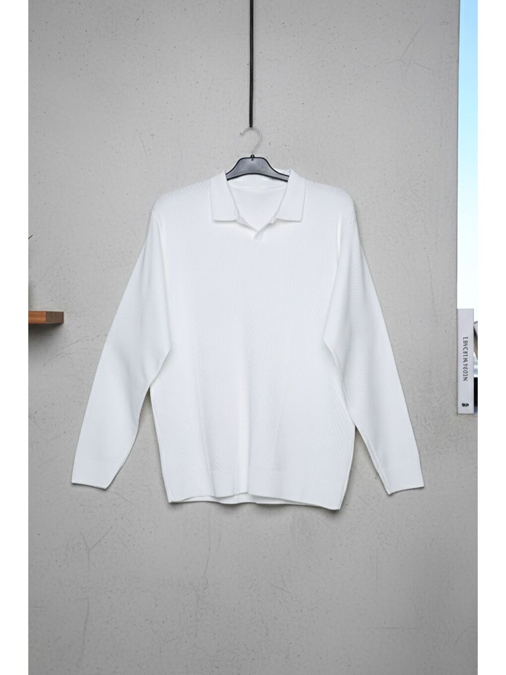 Ekru Erkek Polo Yaka Kendinden Desenli Triko Kazak-2