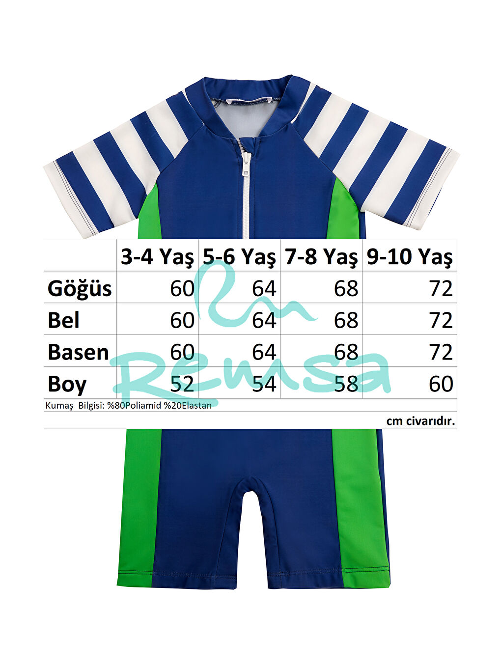 UV Korumalı Kısa Kollu Şortlu Tulum Çocuk Yüzücü Mayo 5234 Koyu Lacivert-2