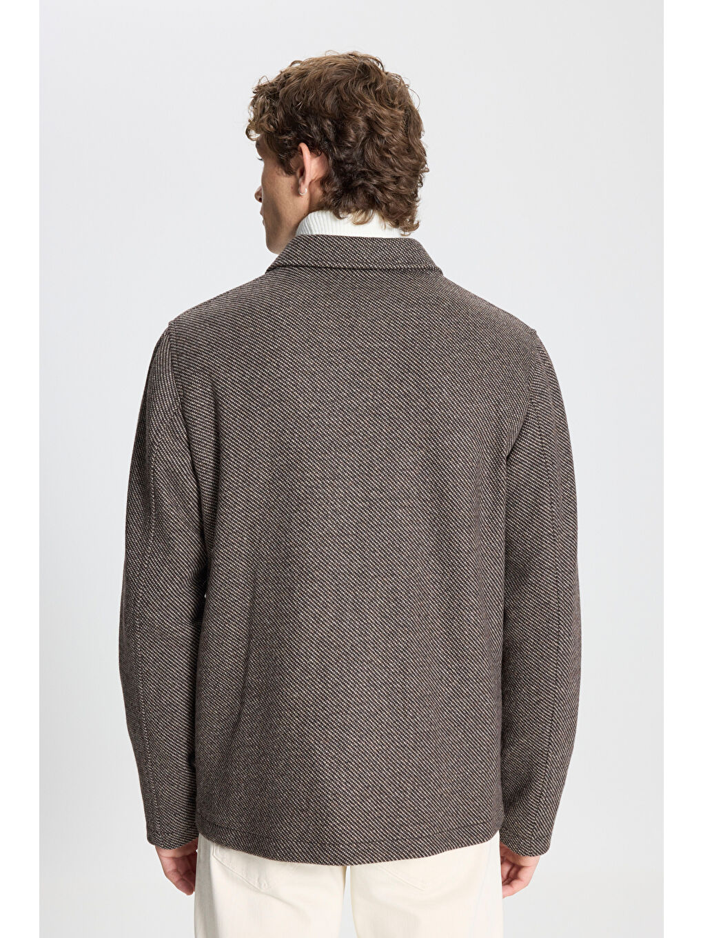 Kahverengi Erkek Kahve-Bej Comfort Fit Rahat Kesim Gömlek Yaka Desenli Ceket Gömlek-4