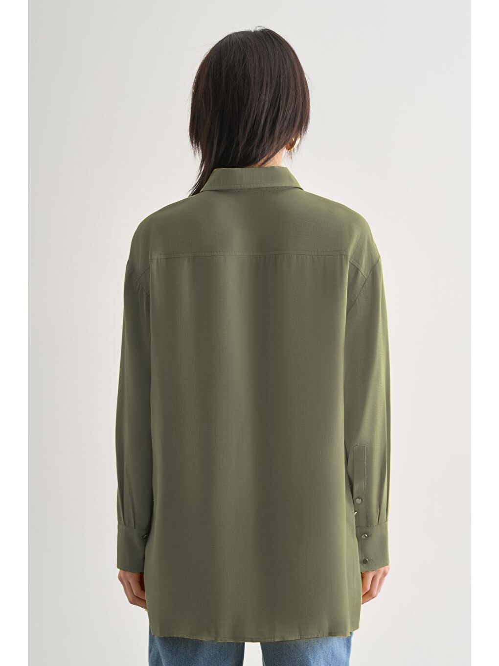 Yan Düğme Detaylı Premium Modal Haki Tunik-2
