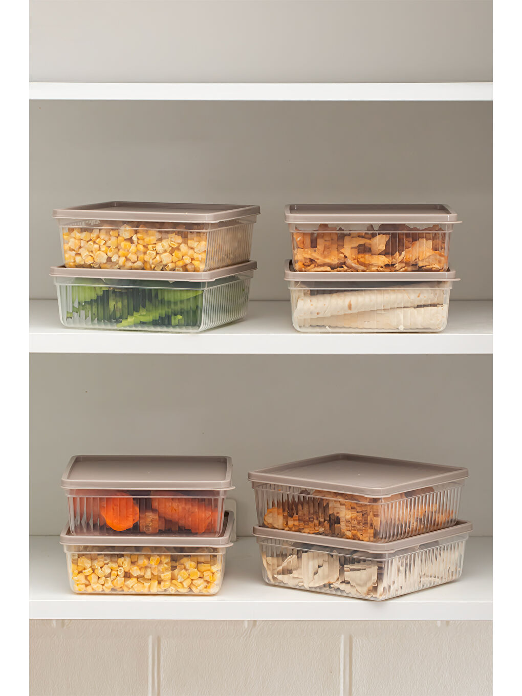 Kahverengi 5306 4lü Buzdolabı Saklama Kabı Seti - BPA İçermez, Gıda Saklama Kabı, Kapicino, 1 Lt-2