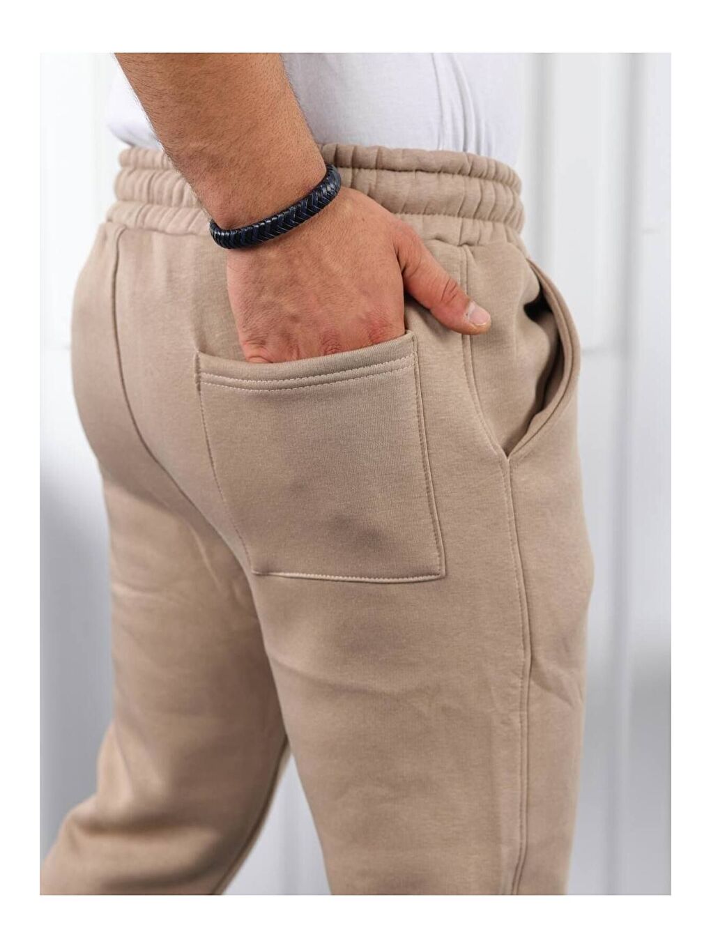 Bej Erkek Beli Lastikli Şardonlu Jogger Kahve Eşofman Altı-1