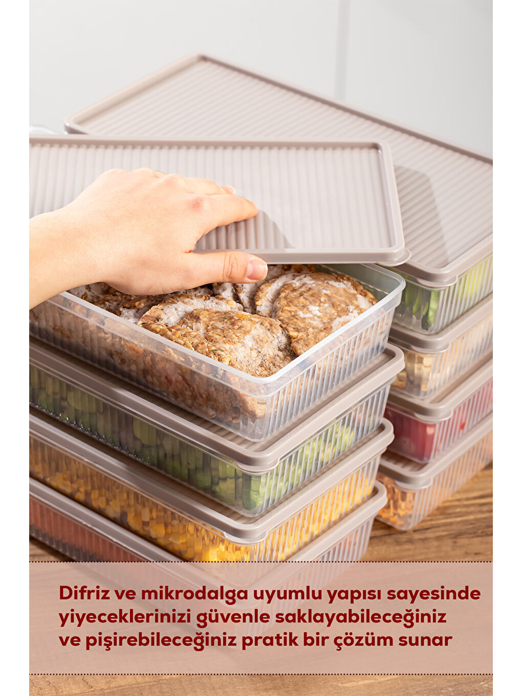 Kahverengi 5309 4lü Buzdolabı Saklama Kabı Seti -Mikrodalga Uyumlu, Gıda Saklama Kabı, Kapicino, 2 Lt-2
