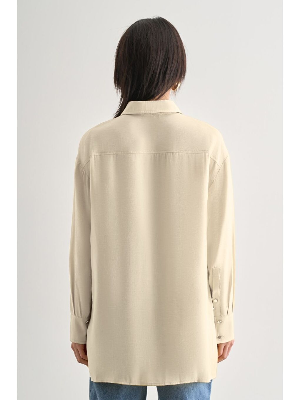 Yan Düğme Detaylı Premium Modal Ekru Tunik-2