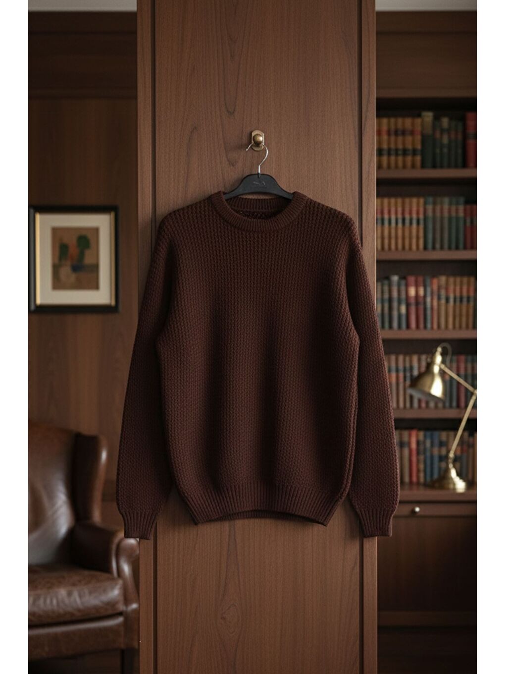 Kahverengi Erkek Bisiklet Yaka Örme Triko Kazak-2