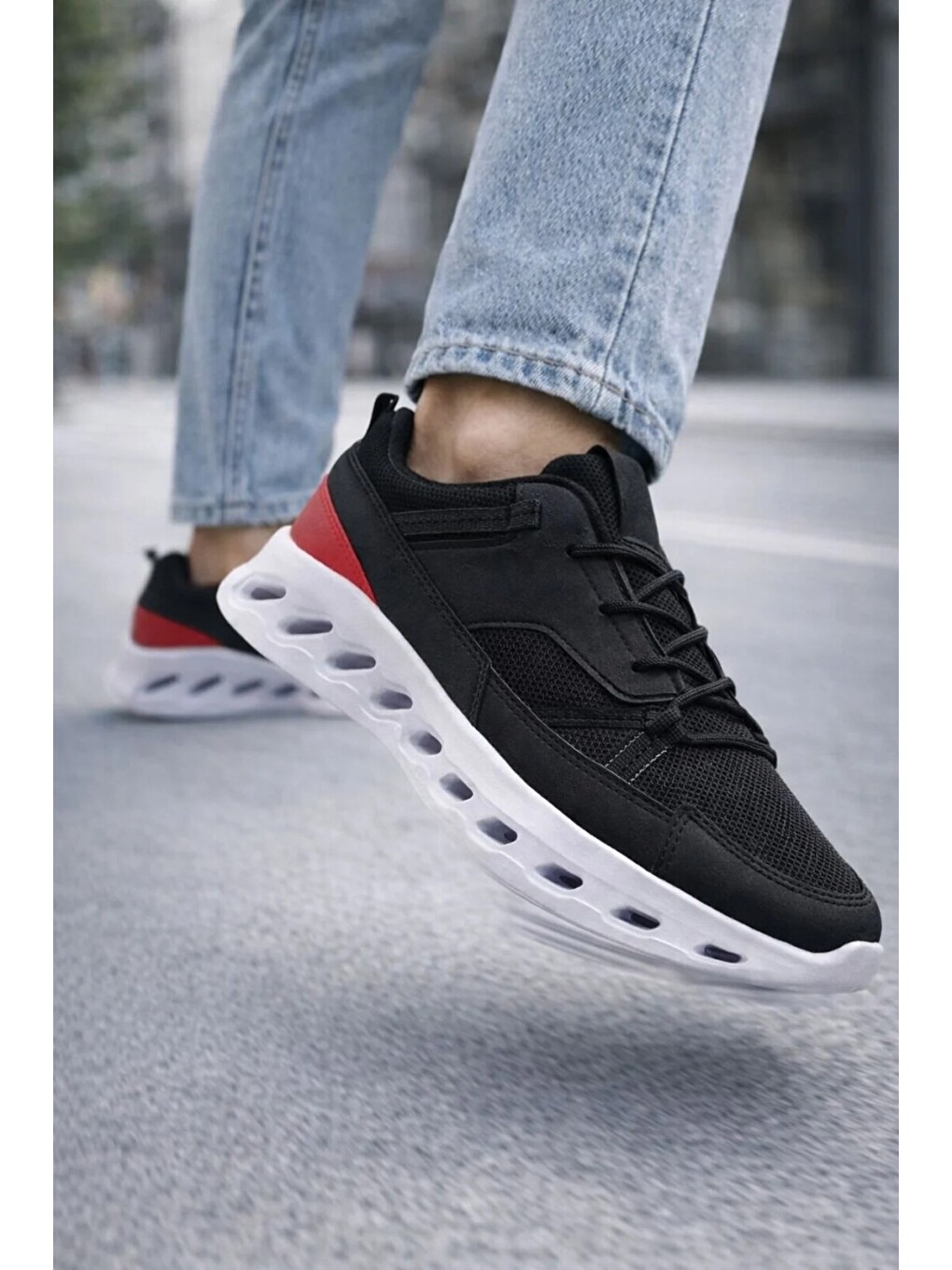 Siyah Erkek Beyaz Street Style Sneaker Hafif Esnek Taban Günlük Kullanım Spor Yürüyüş Ayakkabısı-4