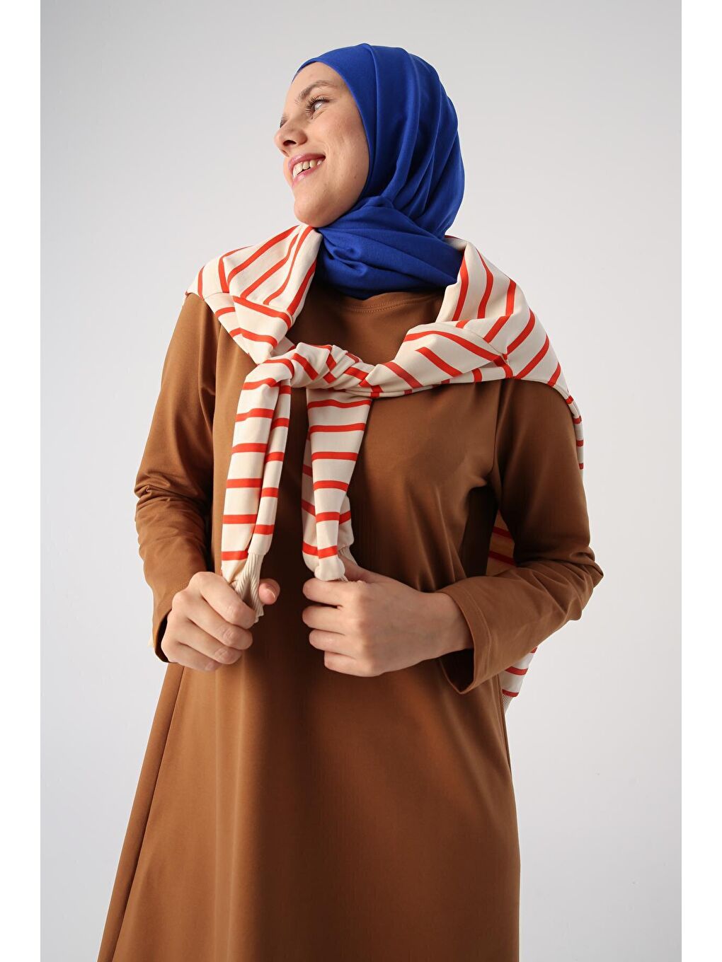 Sarı Hardal Bisiklet Yaka Basic Örme Elbise-4