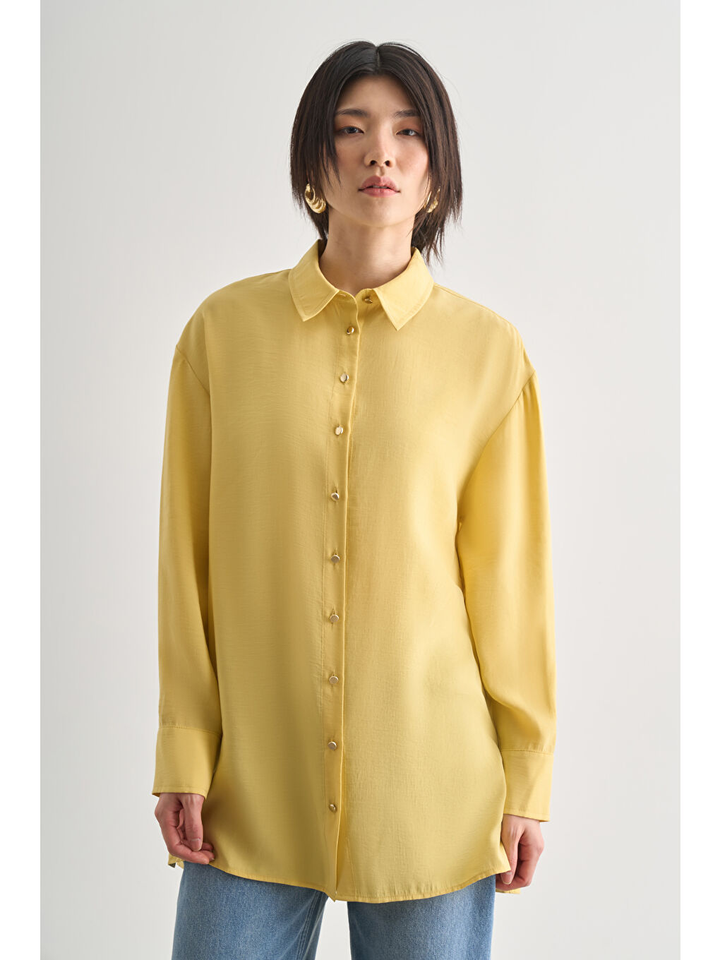 Yan Düğme Detaylı Premium Modal Sarı Tunik