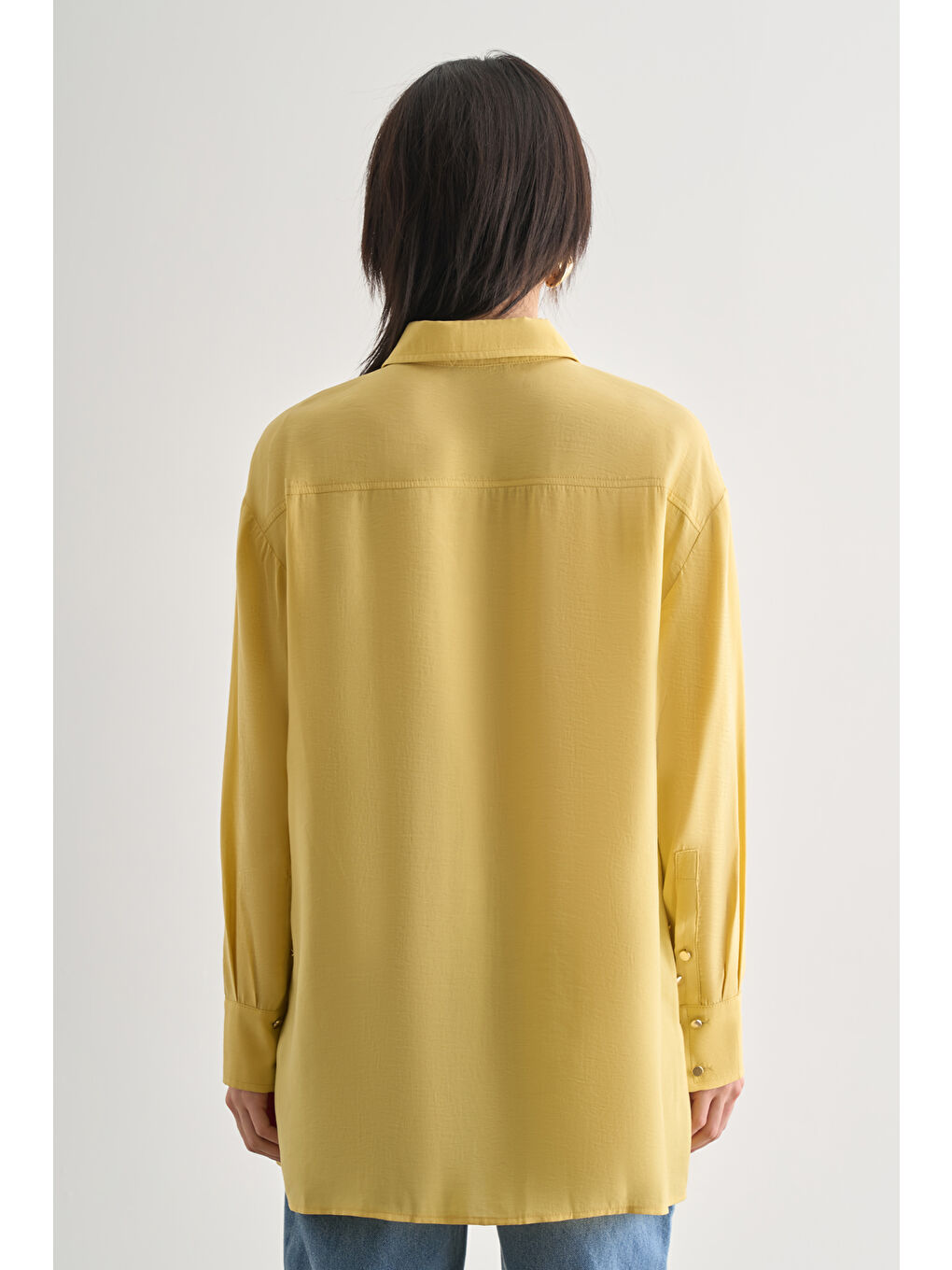 Yan Düğme Detaylı Premium Modal Sarı Tunik-3