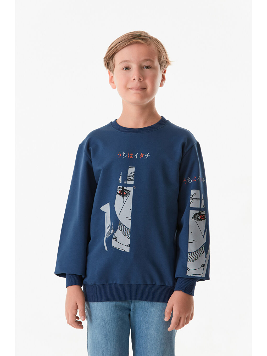 Fullamoda İndigo Baskılı Bisiklet Yaka Erkek Çocuk Sweatshirt