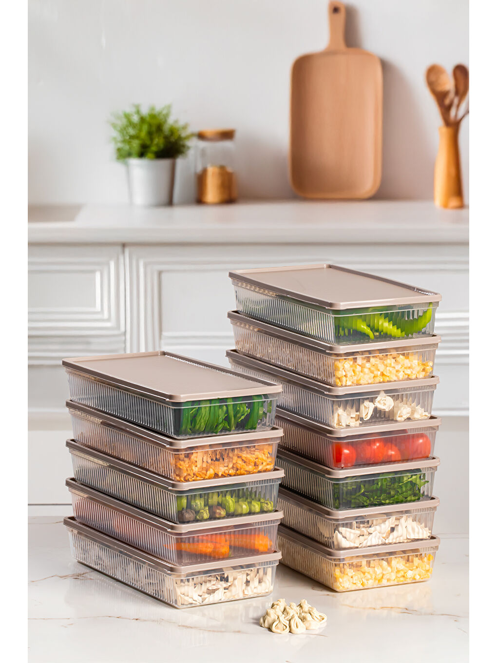Kahverengi 5311 12li Buzdolabı Saklama Kabı Seti - BPA İçermez, Gıda Saklama Kabı, Kapicino, 2 Lt-4
