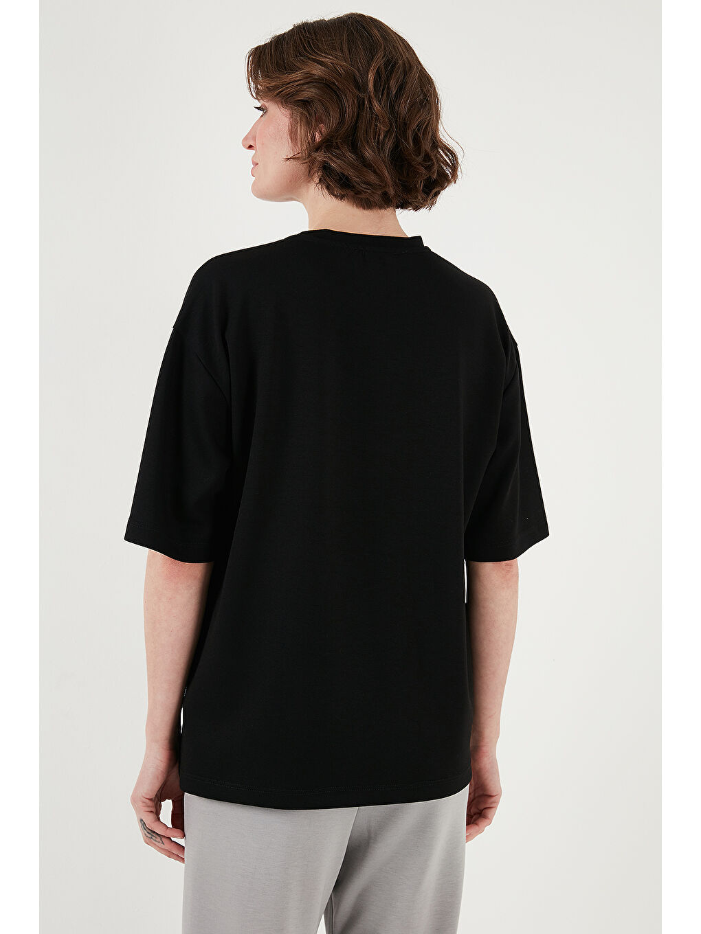 Siyah Streç Oversize Fit Bisiklet Yaka T Shirt 5865911-6