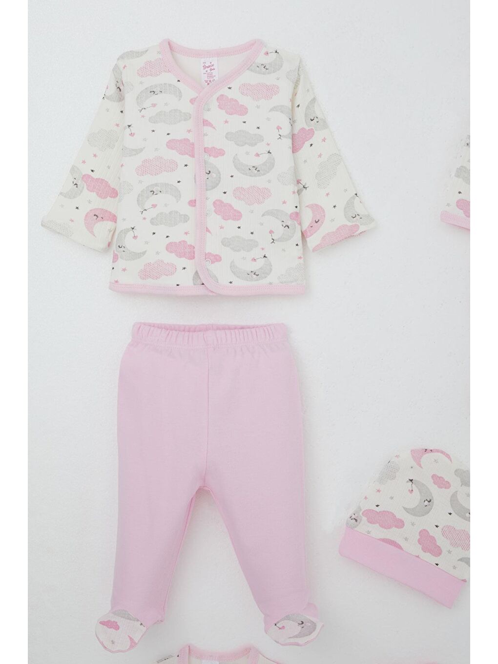 Kız Bebek Hastane Çıkışı 8 Li Gökyüzü Temalı Uykucu Ay Desenli Ekru (0-3 Ay)-2