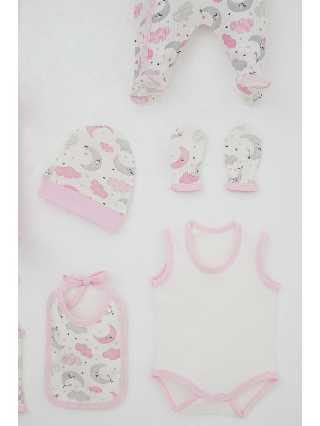 Kız Bebek Hastane Çıkışı 8 Li Gökyüzü Temalı Uykucu Ay Desenli Ekru (0-3 Ay)-5