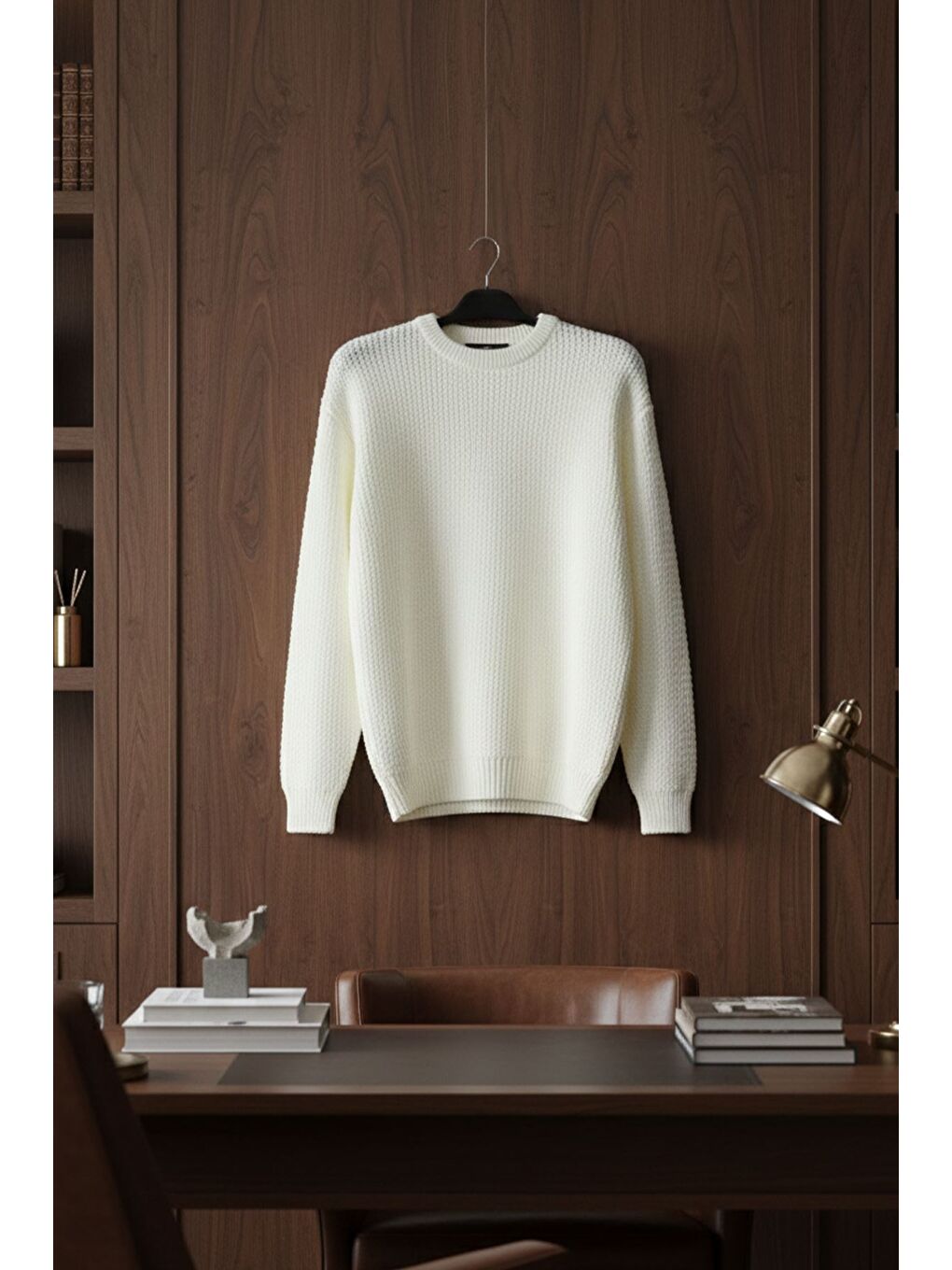 Ekru Erkek Bisiklet Yaka Örme Triko Kazak-2