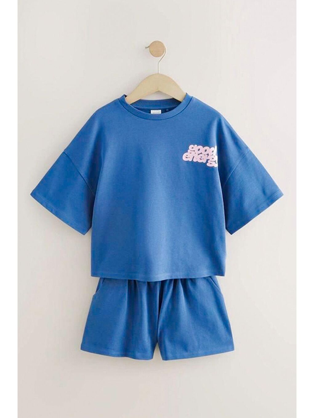 Mavi Kız Çocuk Slogan Baskılı Tshirt ve Şort Alt Üst Takım-1