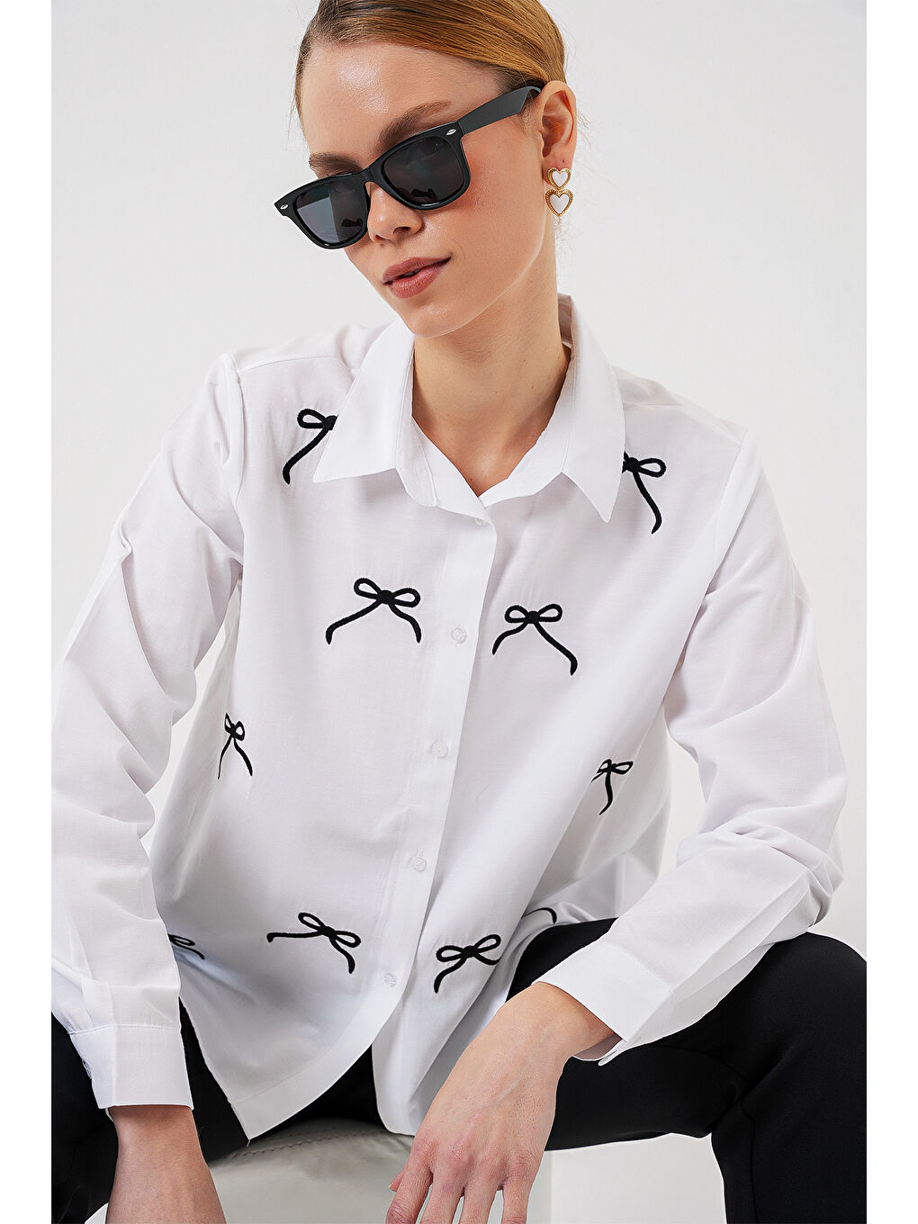 Kadın Fiyonk Detay Gömlek 20311 - Beyaz