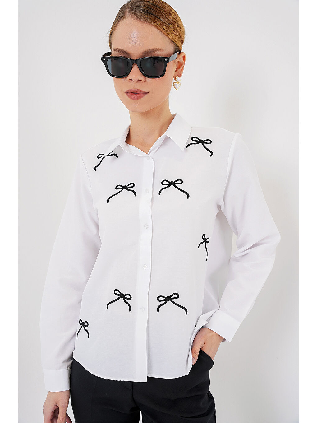 Kadın Fiyonk Detay Gömlek 20311 - Beyaz-3