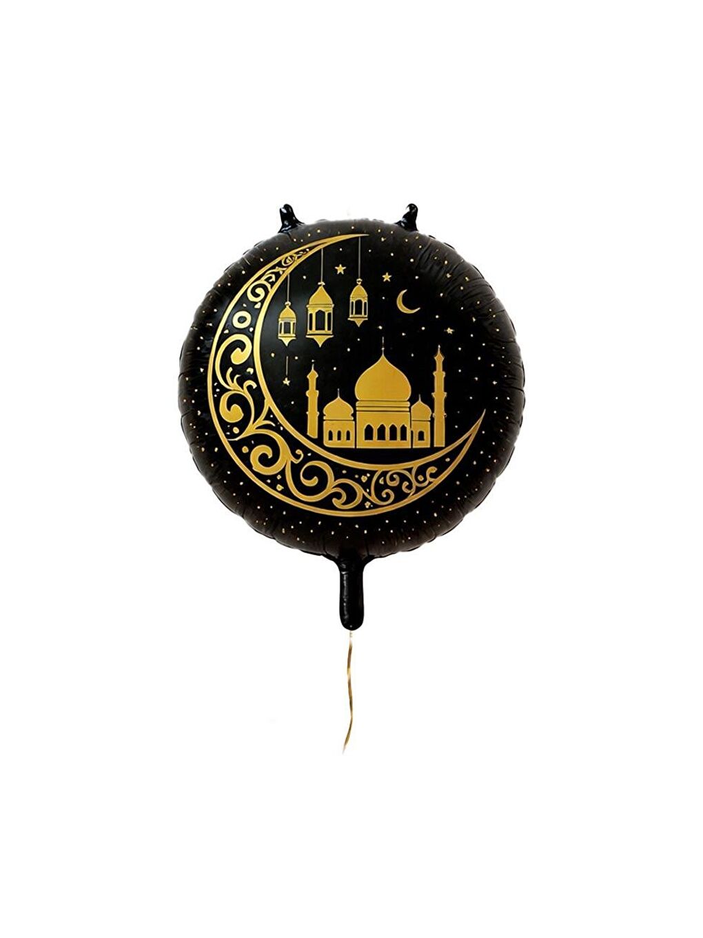 Ramazan Temalı Altın Cami ve Hilal Desenli Siyah Folyo Balon 45 cm-1