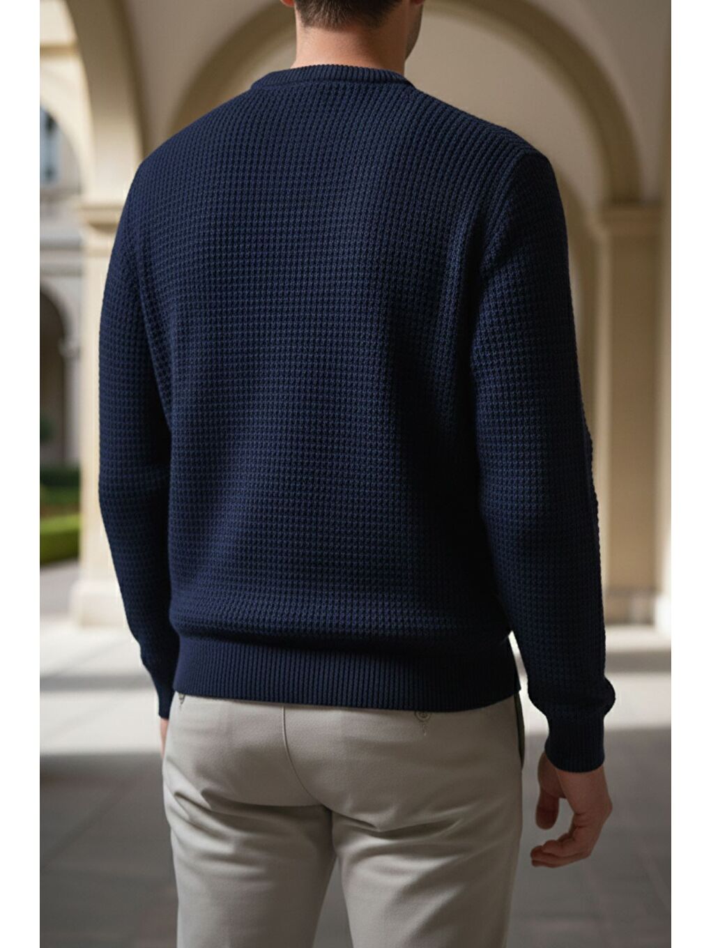 Lacivert Erkek Bisiklet Yaka Örme Triko Kazak-1