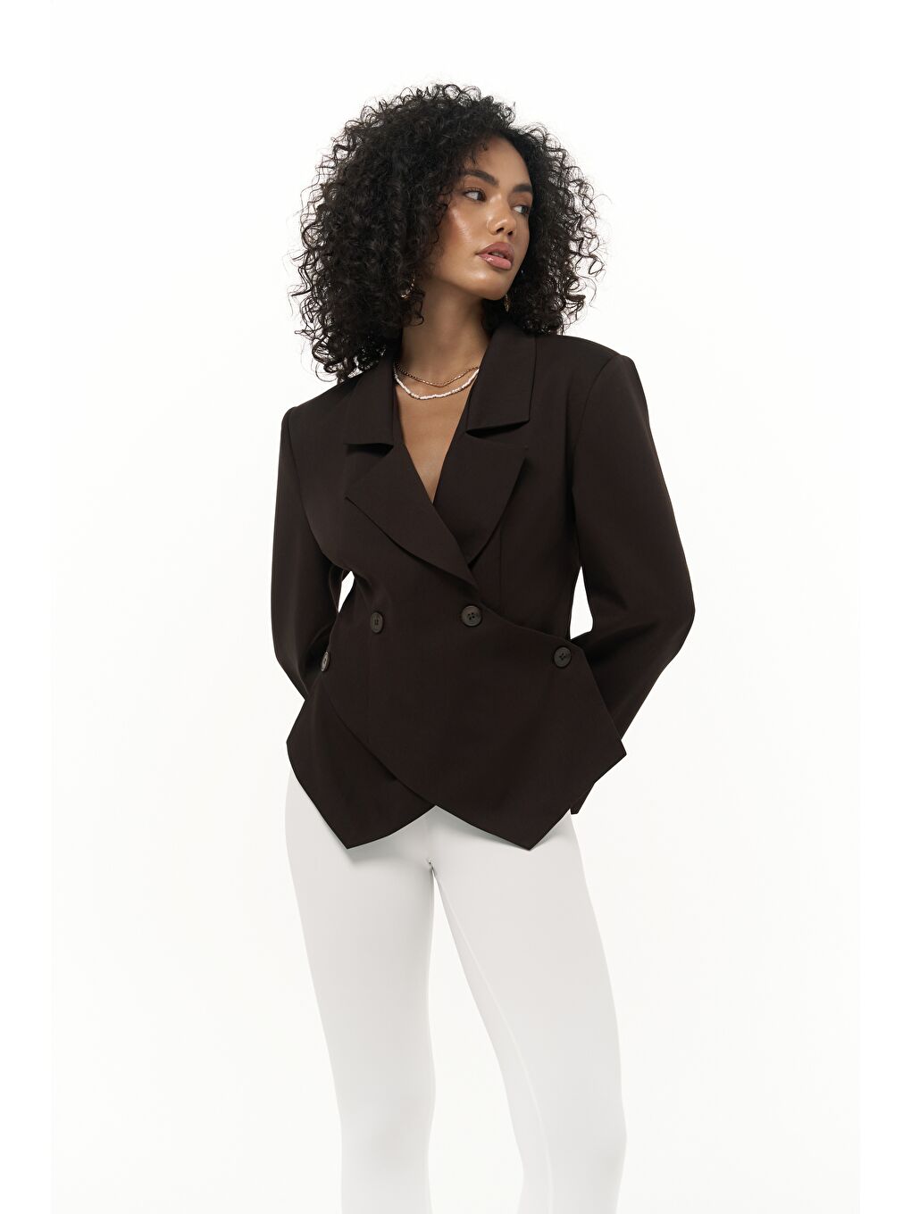 Kahverengi Norbury Üçgen Detay Kahve Blazer