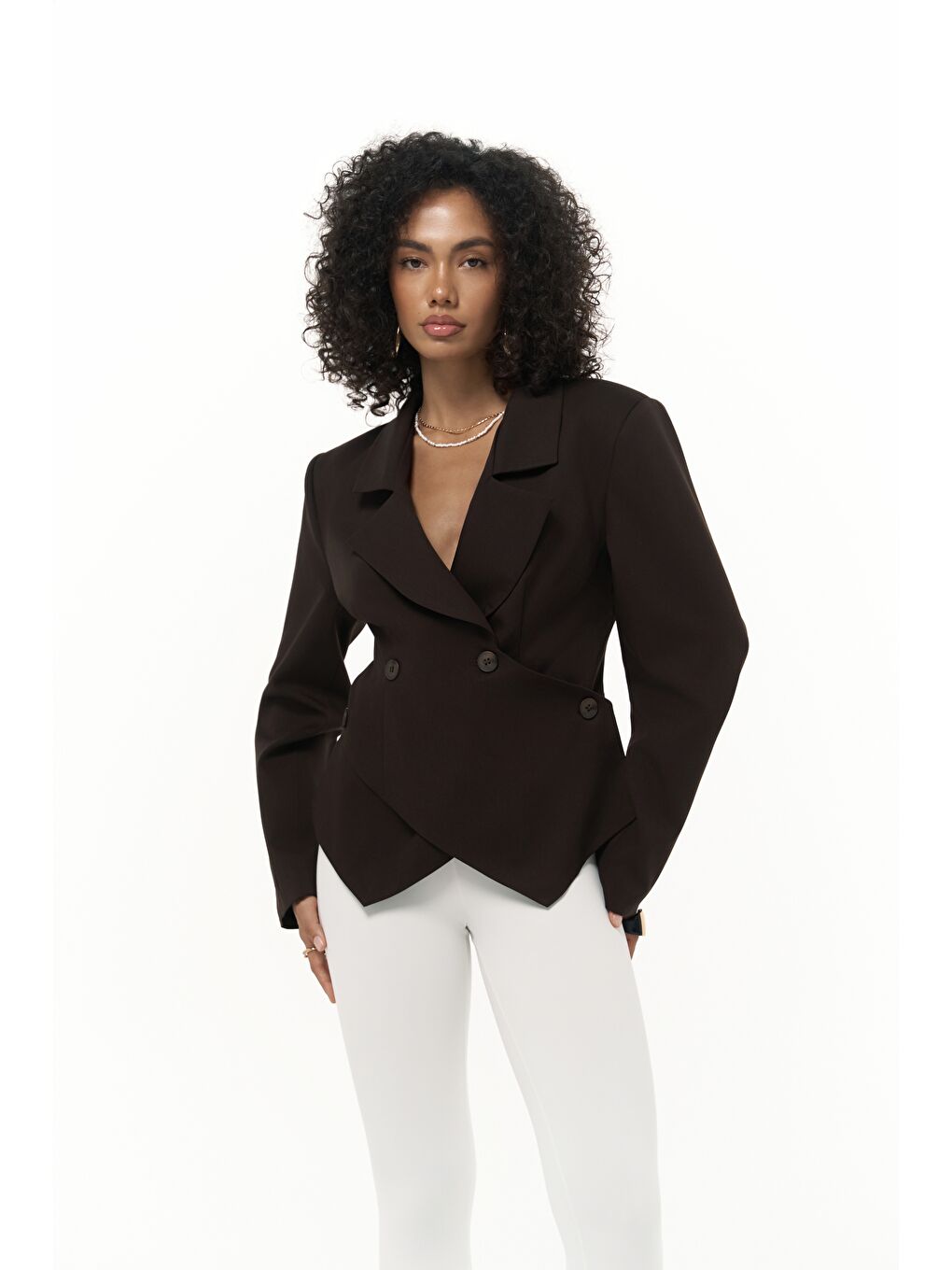 Kahverengi Norbury Üçgen Detay Kahve Blazer-1