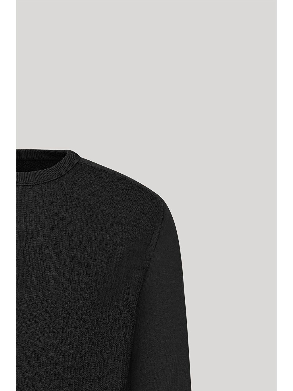 Erkek Siyah Standart Fit Normal Kesim Bisiklet Yaka Jakarlı Triko Kazak-6