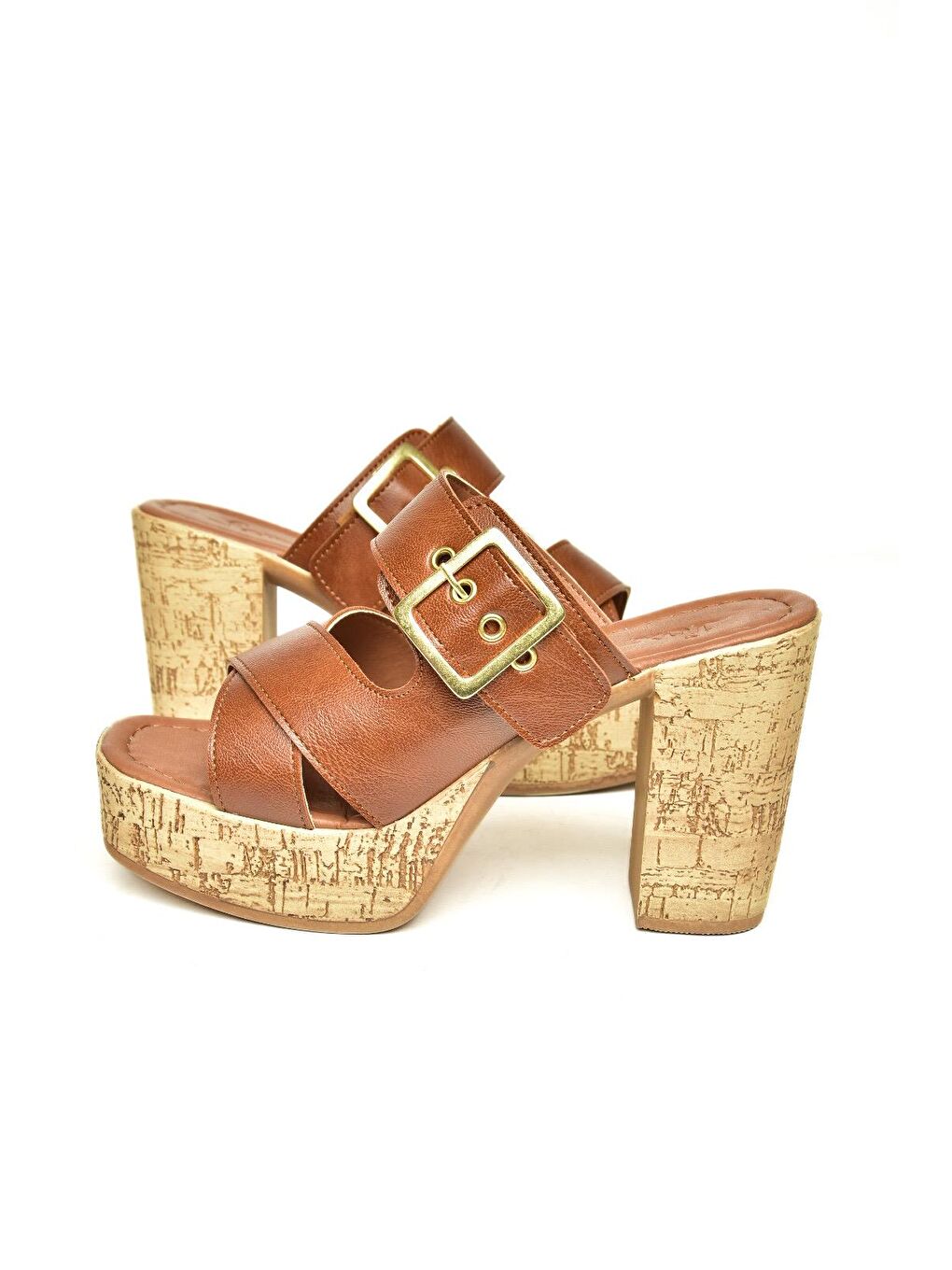 Kahverengi U9962517 Taba Kadın Toka Detaylı Topuklu Terlik-1