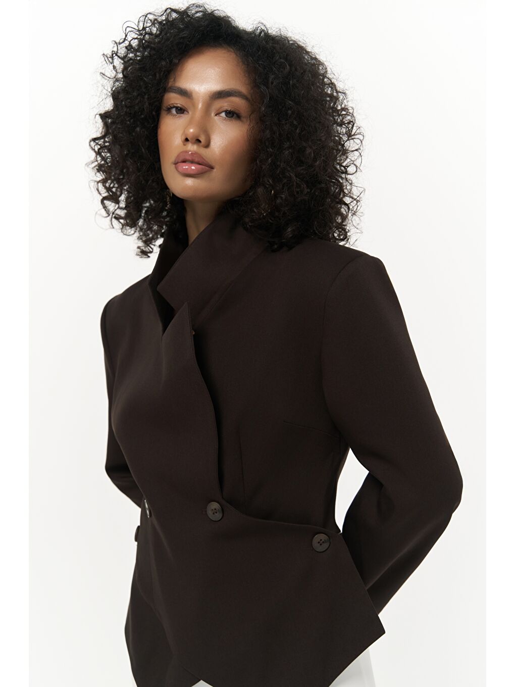 Kahverengi Norbury Üçgen Detay Kahve Blazer-5