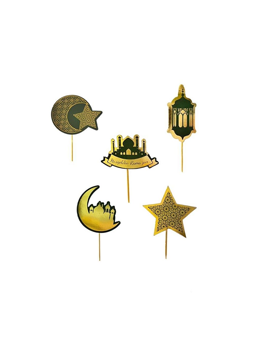 Yeşil Ramazan Temalı Kürdan Süs Seti – Ay Yıldız & Cami Figürlü (10'lu)-1