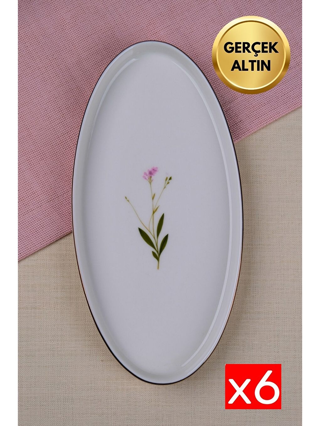 Karışık Porselen Natura Çuha Altın Yaldızlı Dik Yanaklı Kayık 26x13x2cm 6 lı