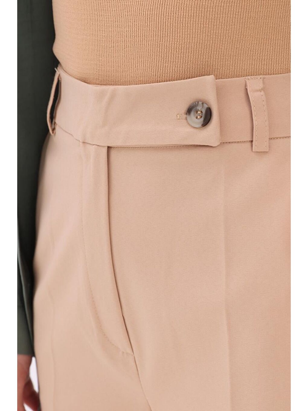 Bej Bisküvi-Pamuklu Kumaş Pantolon-4