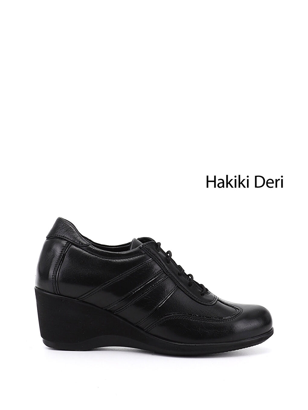 Siyah Kadın SİYAH Bağcıklı Dolgu Taban Hakiki Deri Ayakkabı