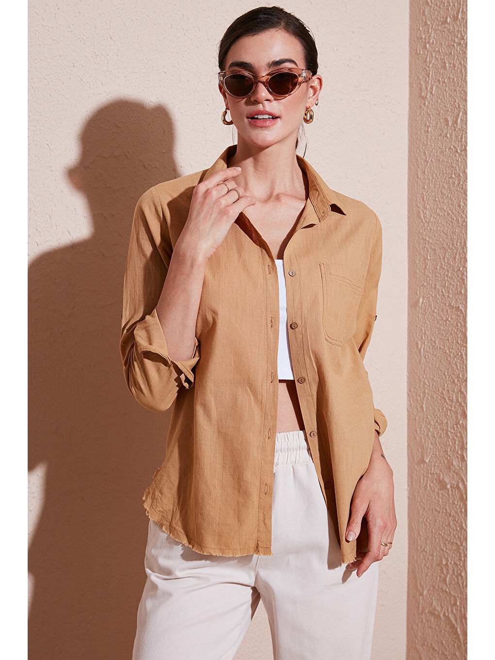 Sarı Pamuklu Regular Fit Cepli Gömlek Cf25S16992