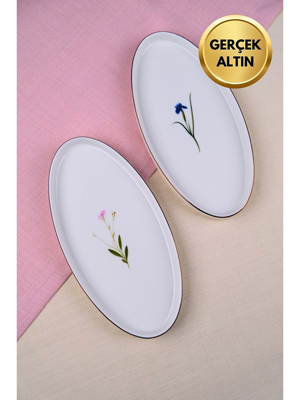 Karışık Porselen Natura Karma Altın Yaldızlı Dik Yanaklı Kayık 26x13x2cm 2 Parça-1