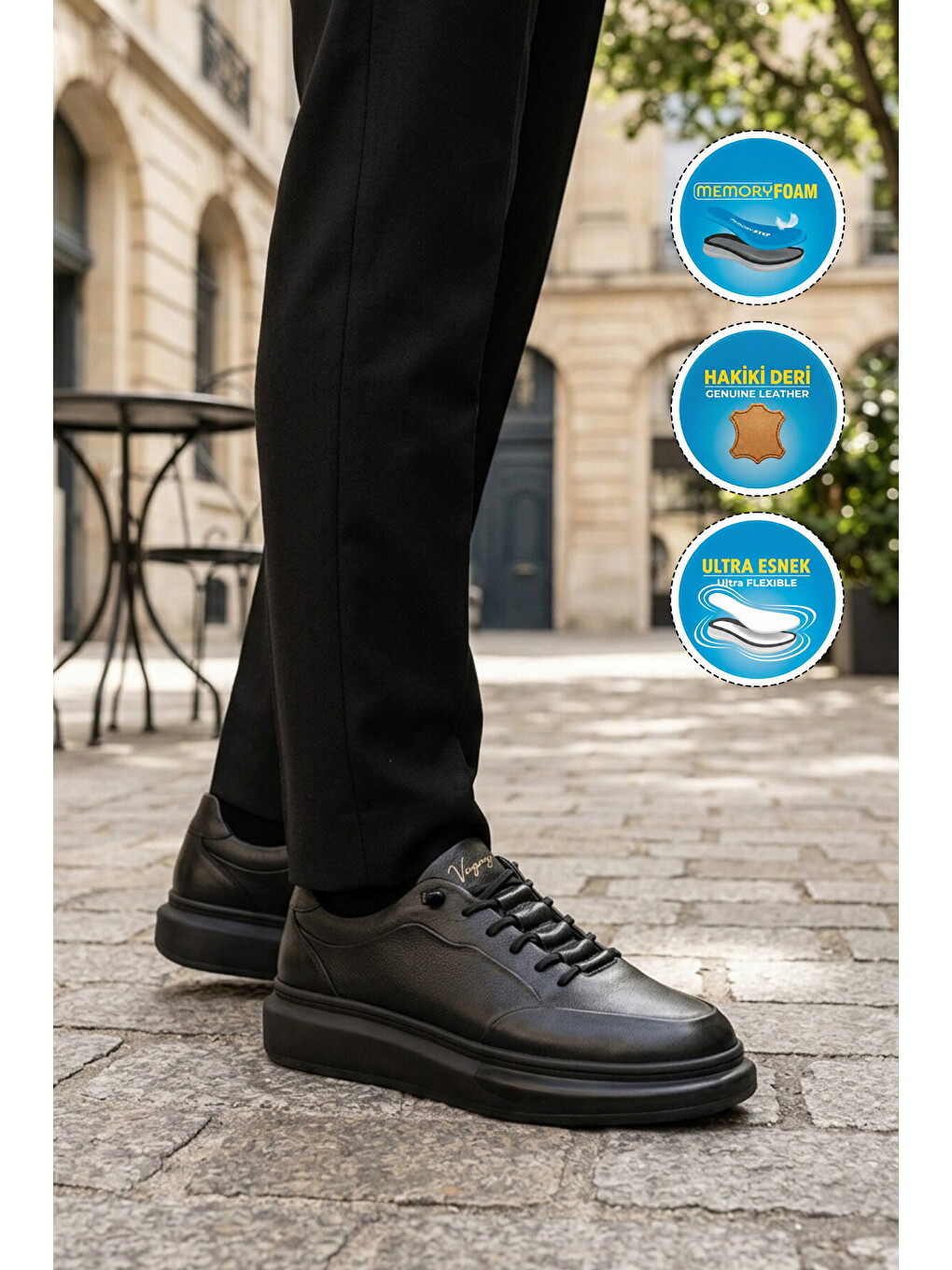 Siyah Hakiki Deri Erkek Sneaker Memory Taban Premium Casual Ayakkabı M704-1 M-1