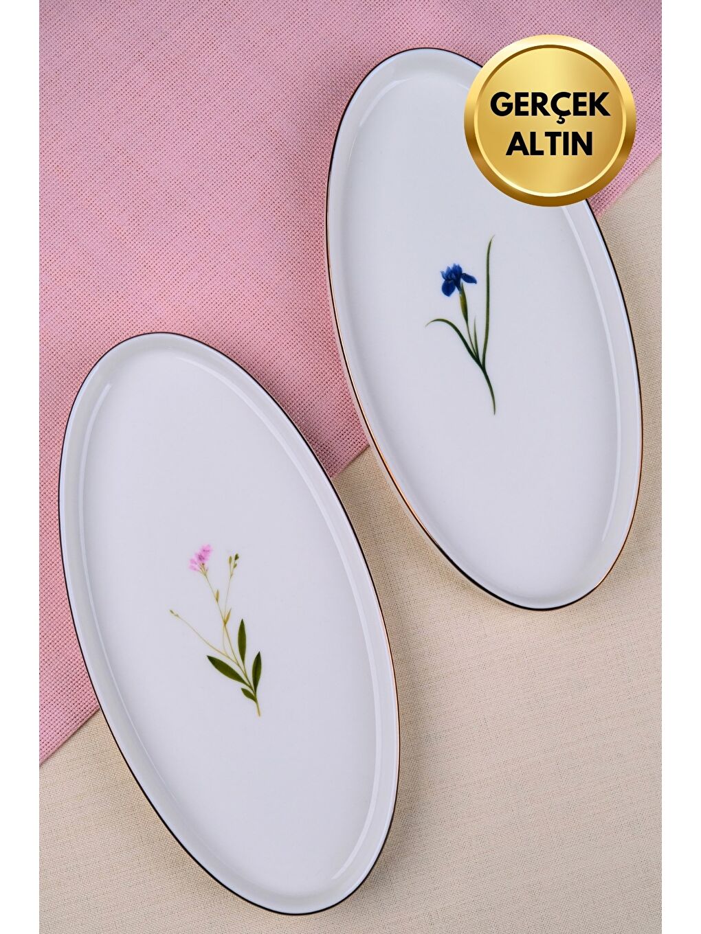 Karışık Porselen Natura Karma Altın Yaldızlı Dik Yanaklı Kayık 26x13x2cm 2 Parça-2