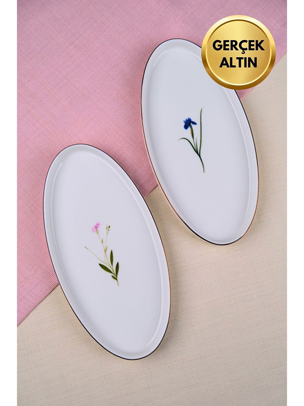 Karışık Porselen Natura Karma Altın Yaldızlı Dik Yanaklı Kayık 26x13x2cm 2 Parça-3