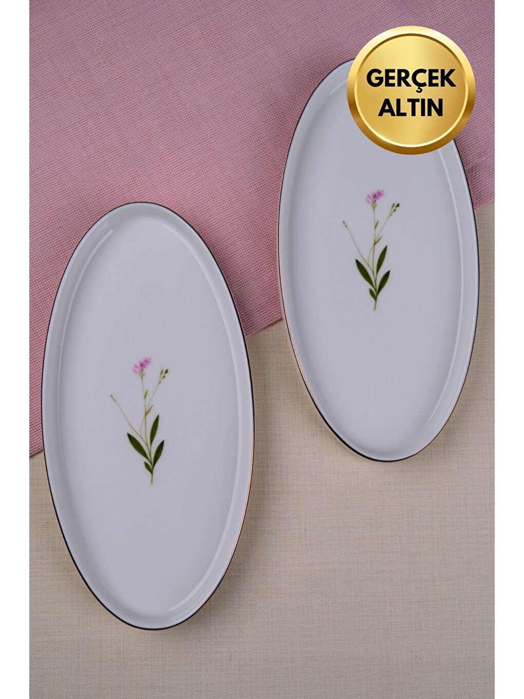 Karışık Porselen Natura Çuha Altın Yaldızlı Dik Yanaklı Kayık 26x13x2cm 2 li-1