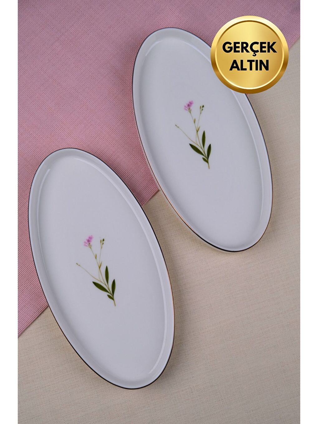 Karışık Porselen Natura Çuha Altın Yaldızlı Dik Yanaklı Kayık 26x13x2cm 2 li-2