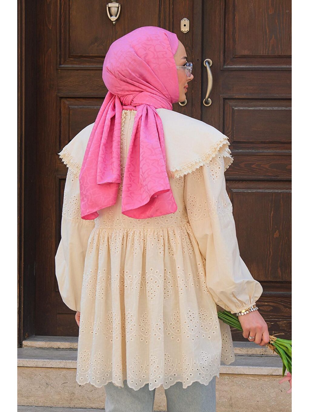 Ekru Bebe Yaka Dantel Detay Gömlek Krem-3