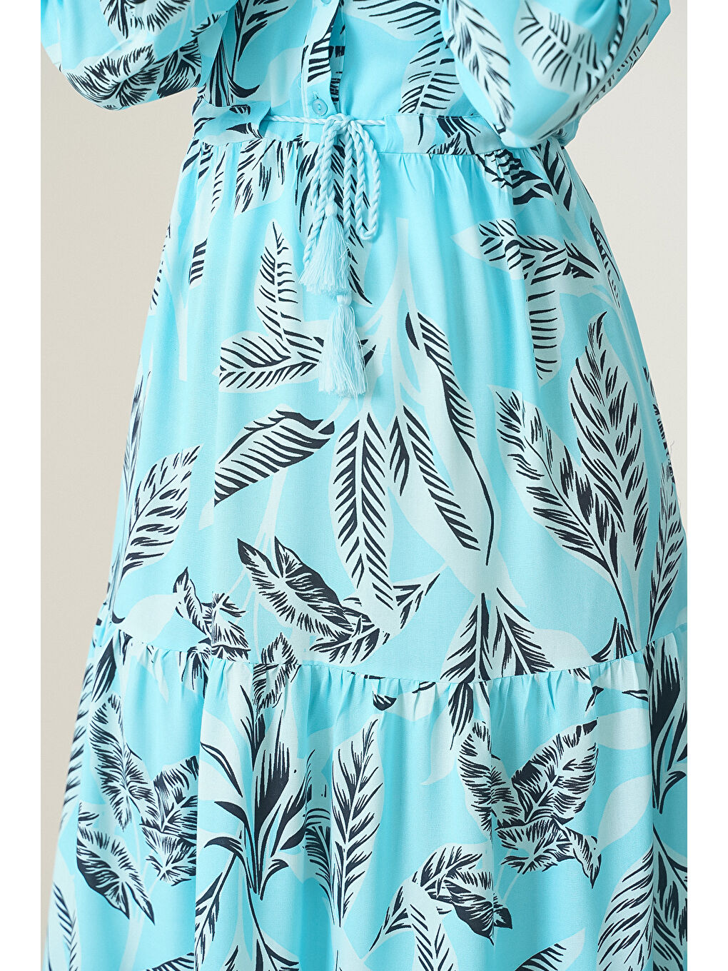 2145 Desenli Tesettür Elbise - Turkuaz-4