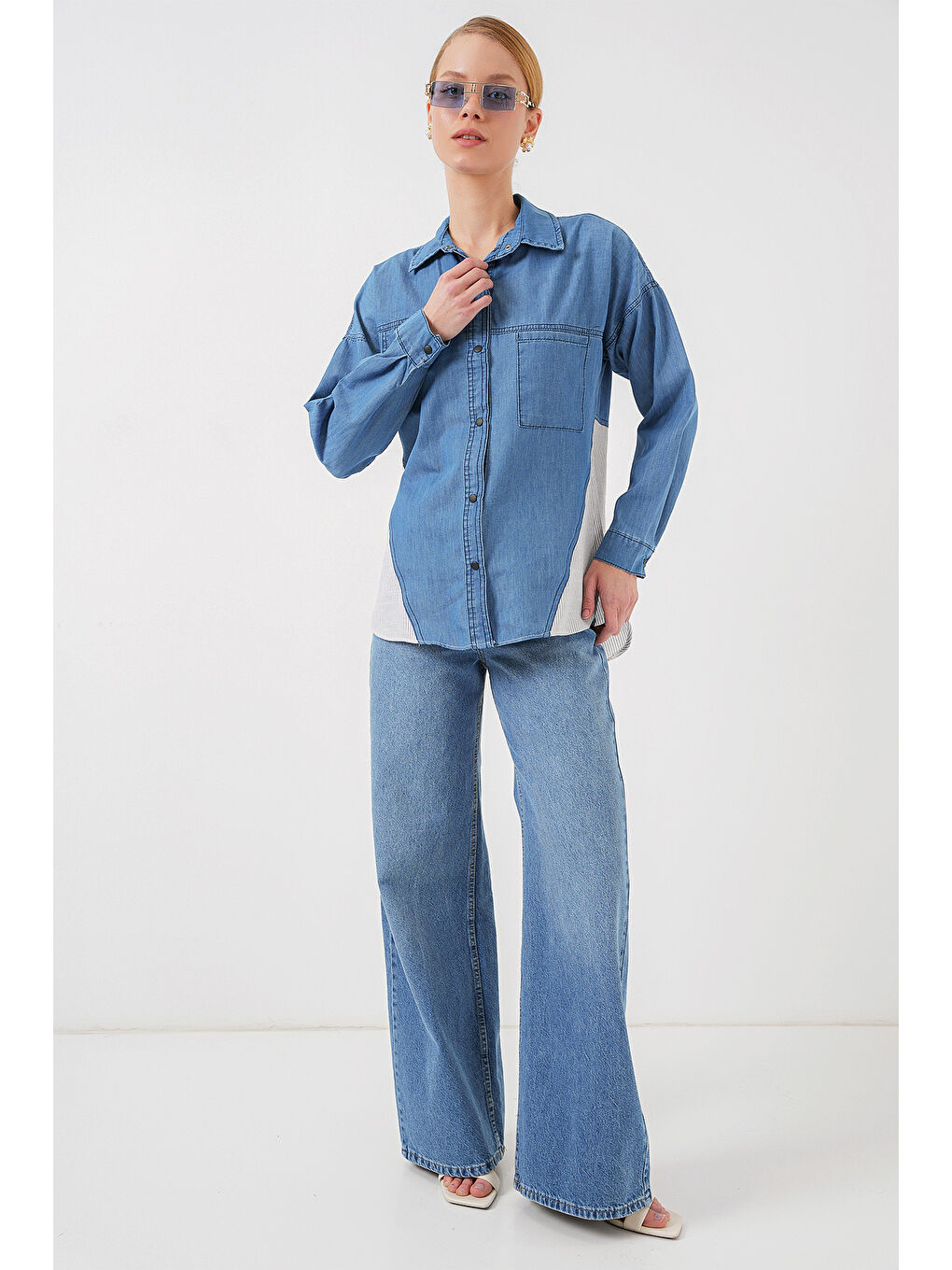 Kadın Sırt Detaylı Jean Gömlek 20305   Mavi-1